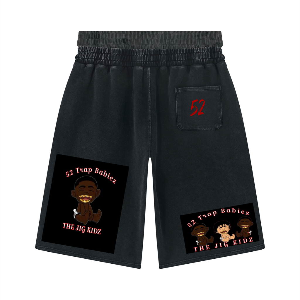 Unisex Vintage Wash Distressed Wide Leg Shorts