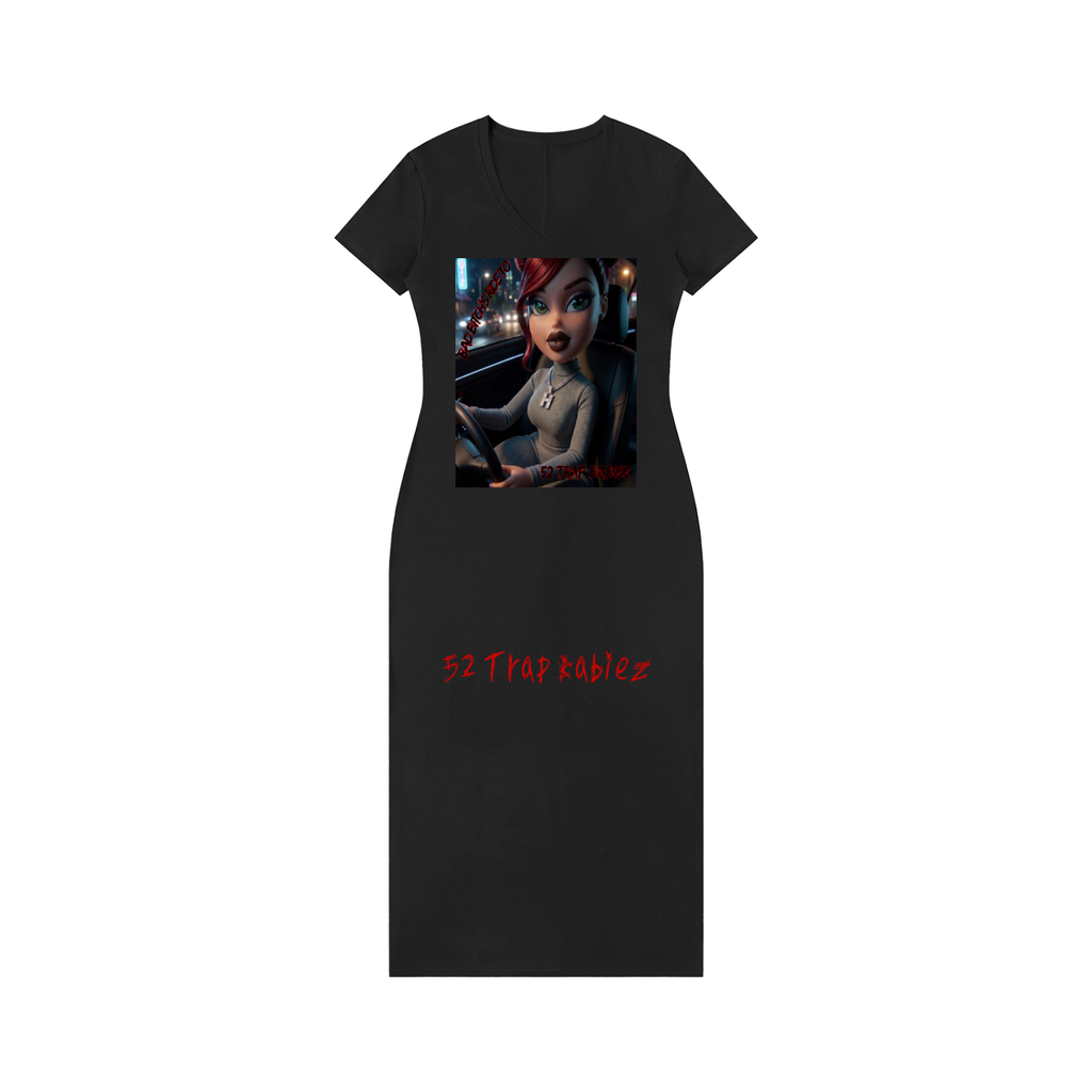 Women's V-Neck Short Sleeve Maxi Dress