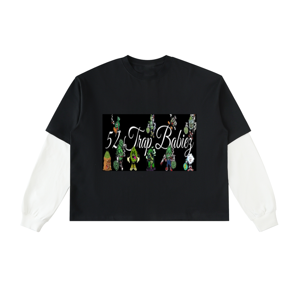 Layered Contrast Sleeve Cotton T-Shirt