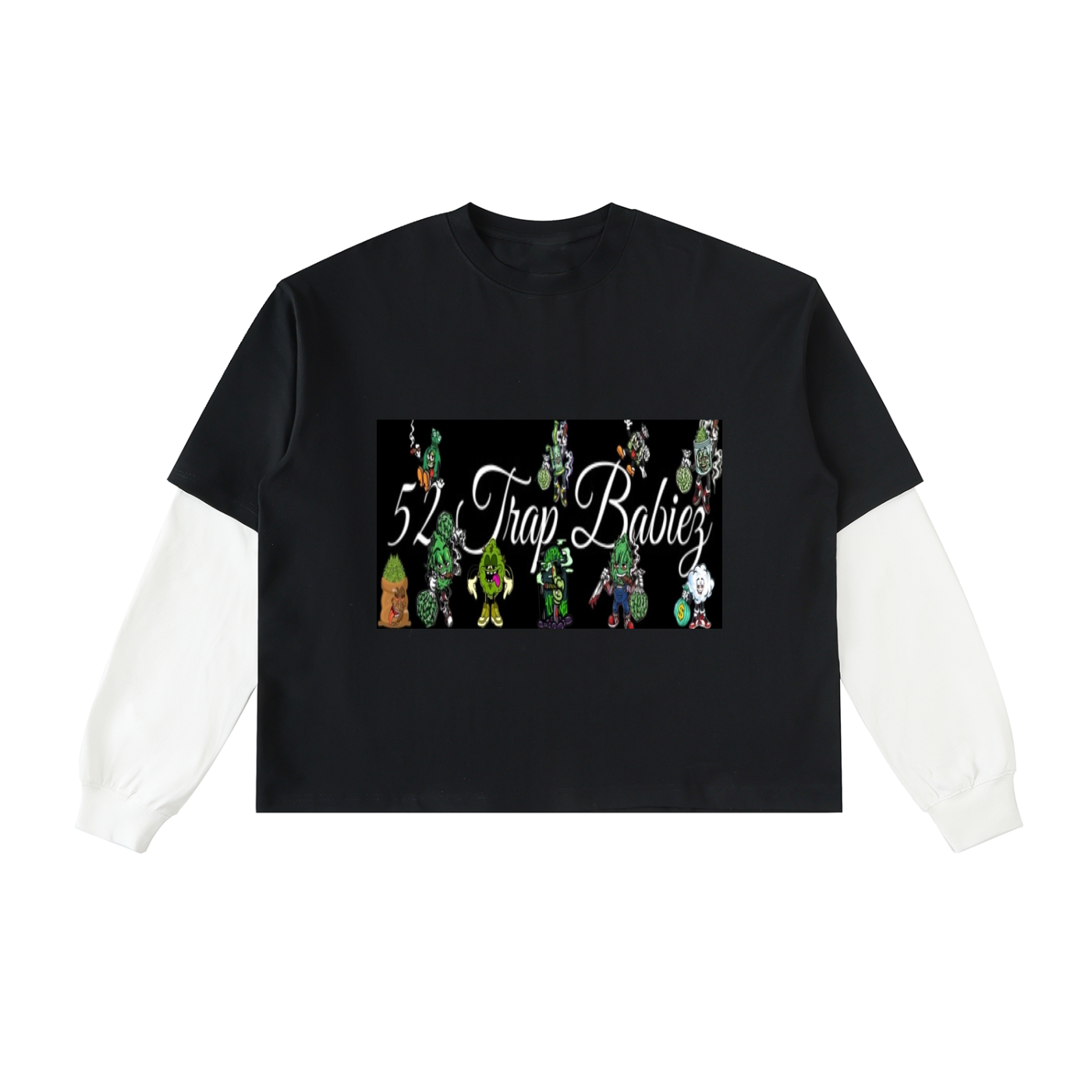 Layered Contrast Sleeve Cotton T-Shirt