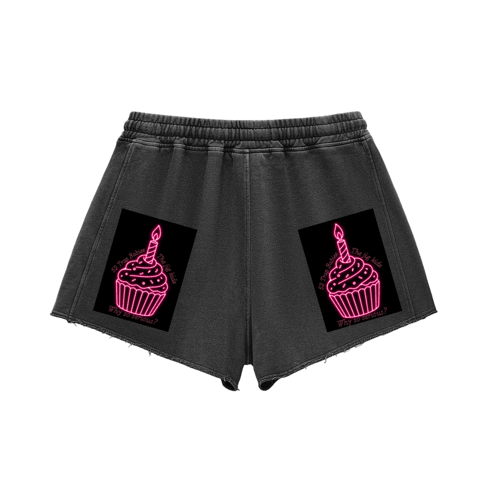 Snow Washed Raw Edge Drawstring Shorts