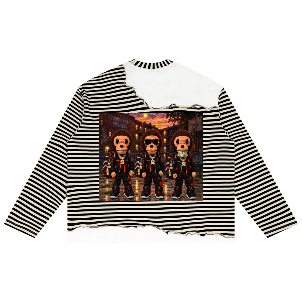 Unisex Striped Panel Boxy Long Sleeve T-Shirt