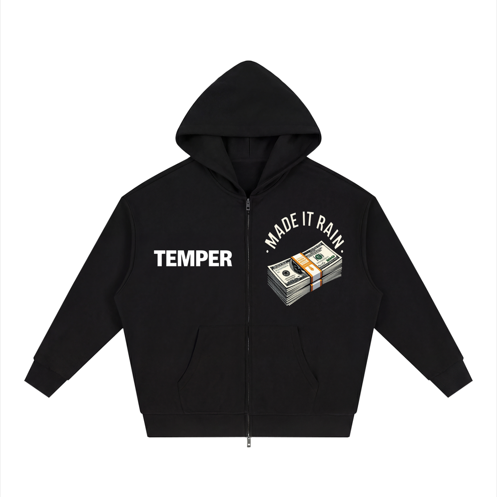 Unisex Loose Solid Full Zip Hoodie