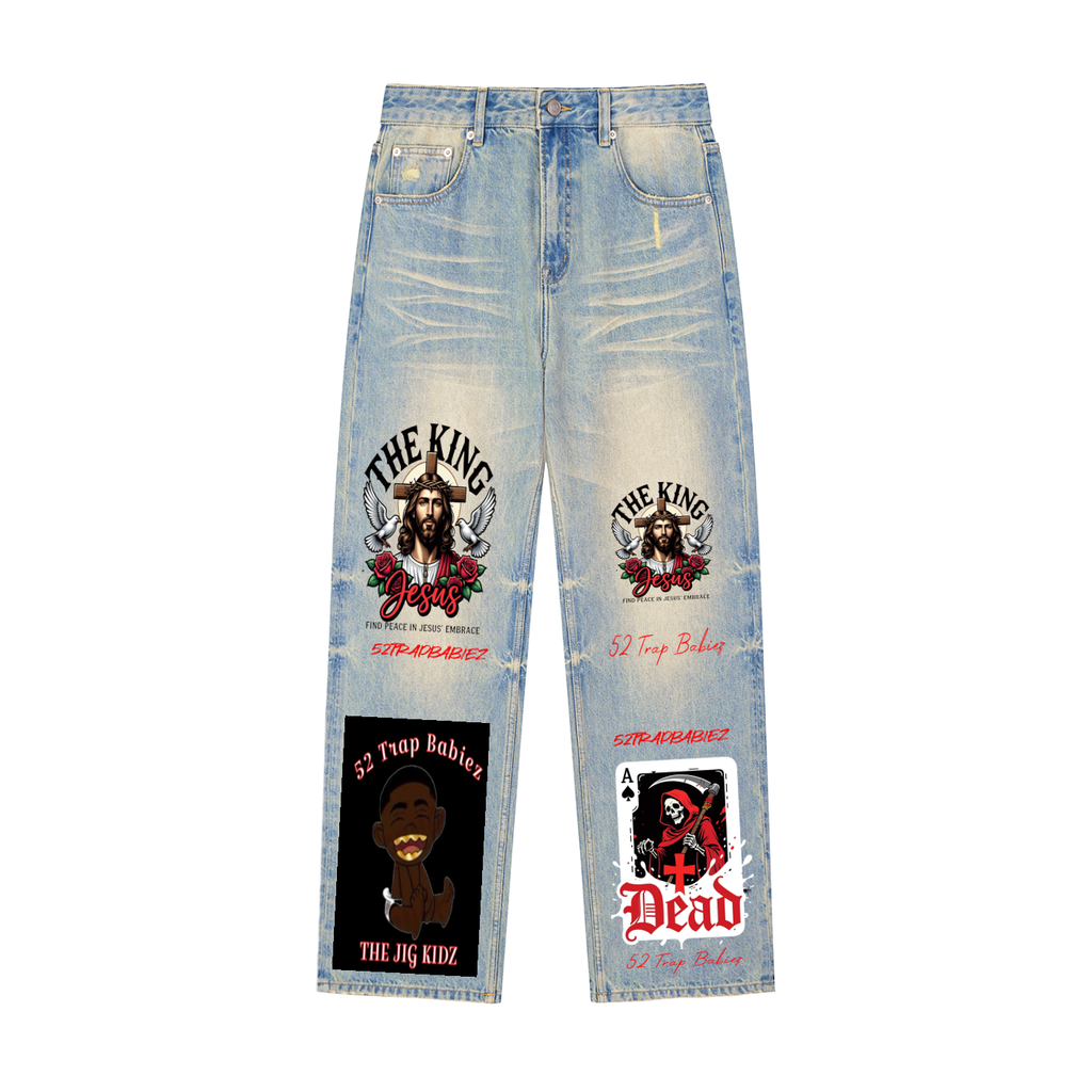 Sun Fade Raw Hem Denim Jeans