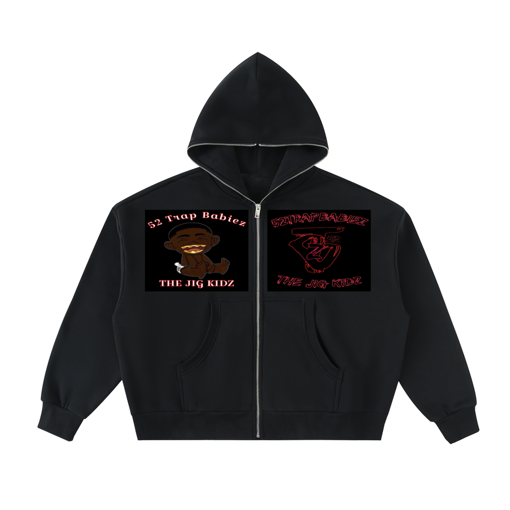 Fleeced Full-Zip Boxy Hoodie