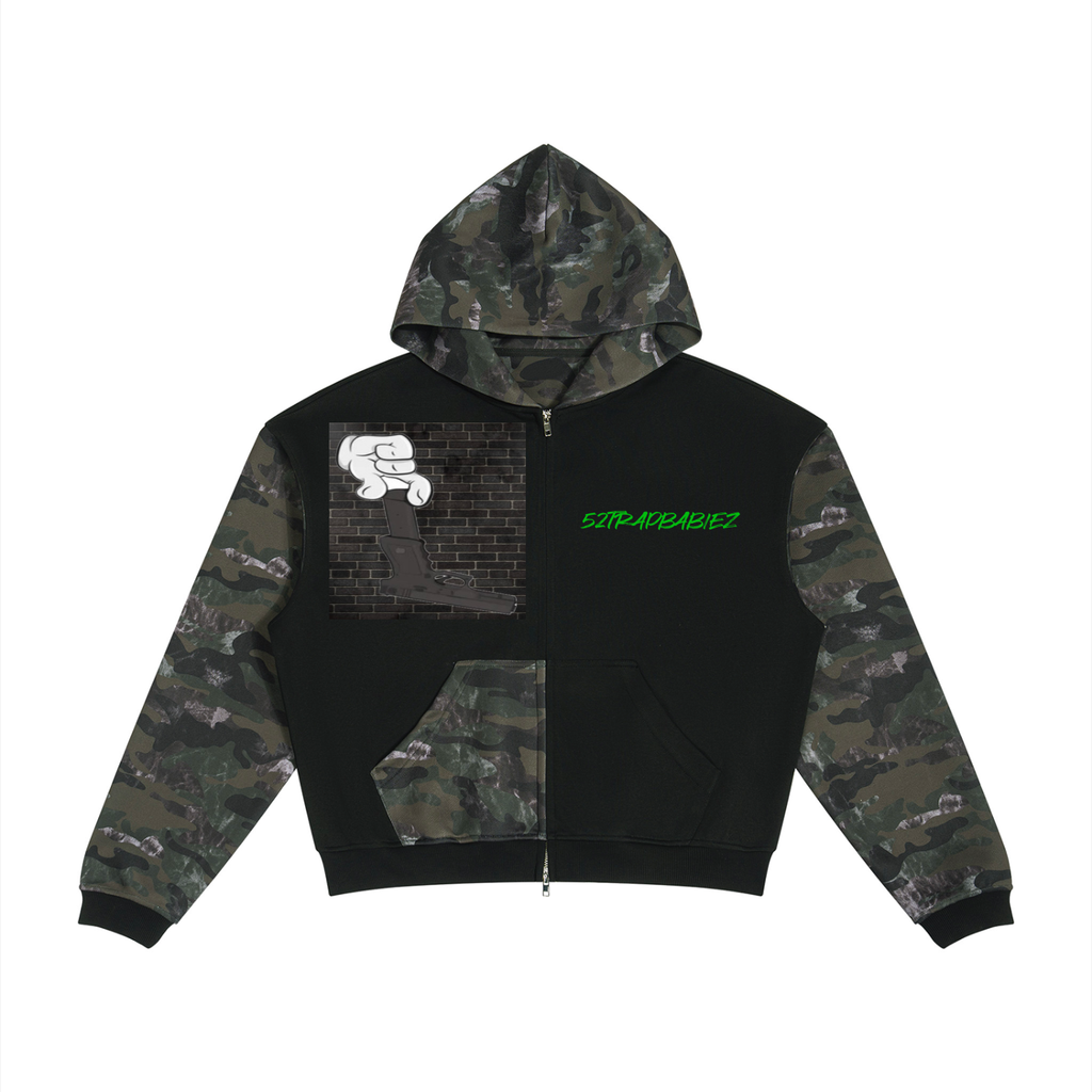 Unisex Colorblock Camo Full Zip Boxy Hoodie