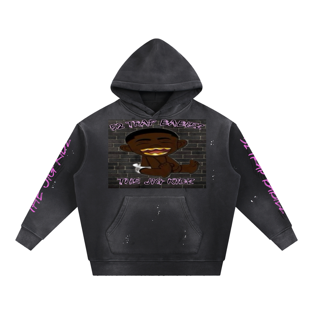 Vintage Washed Frayed Fleece Hoodie