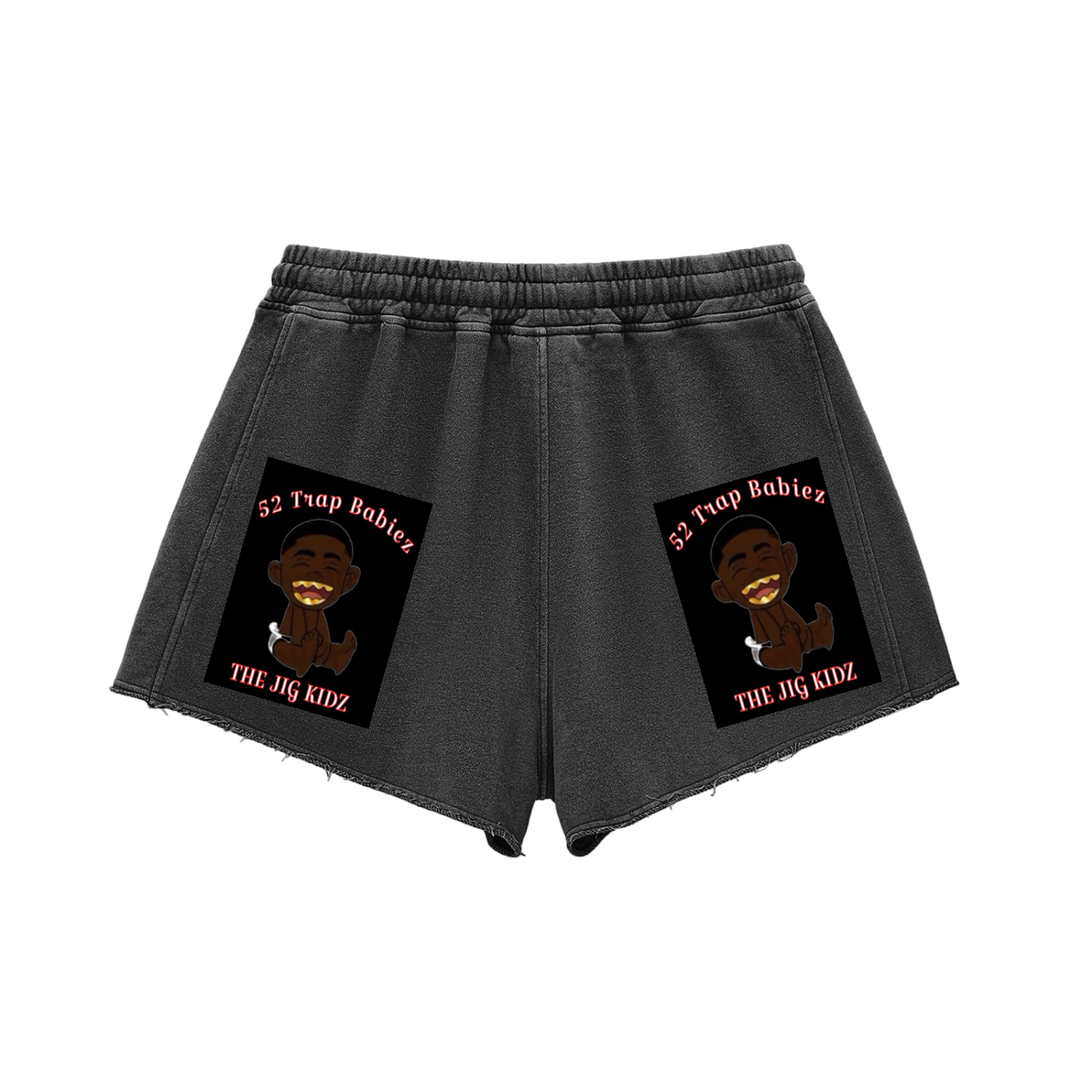 Snow Washed Raw Edge Drawstring Shorts