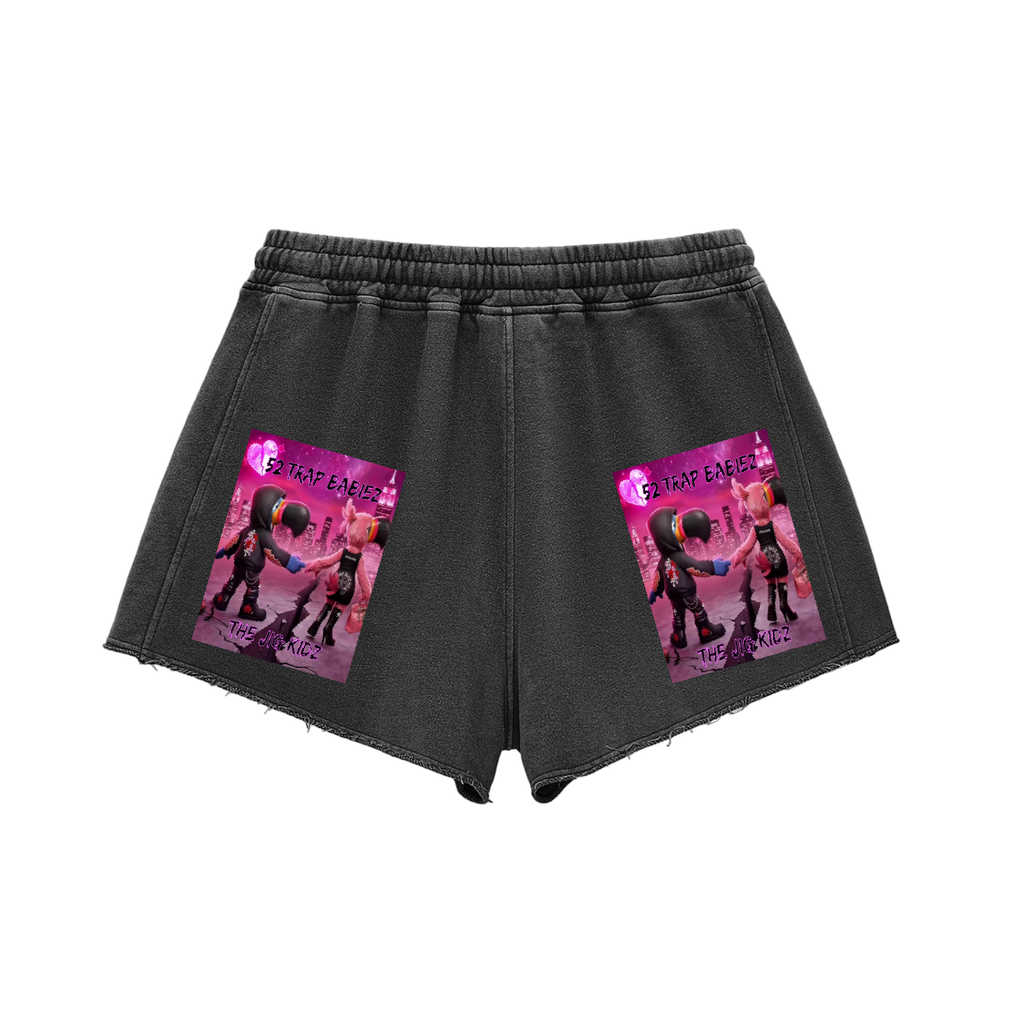 Snow Washed Raw Edge Drawstring Shorts