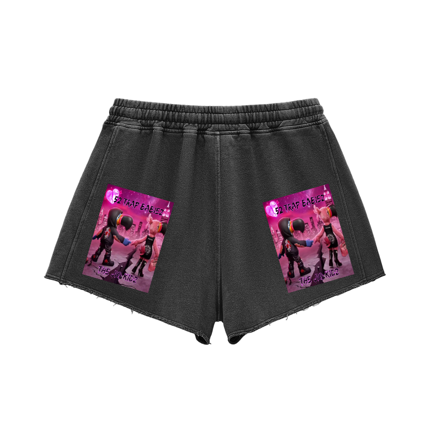 Snow Washed Raw Edge Drawstring Shorts