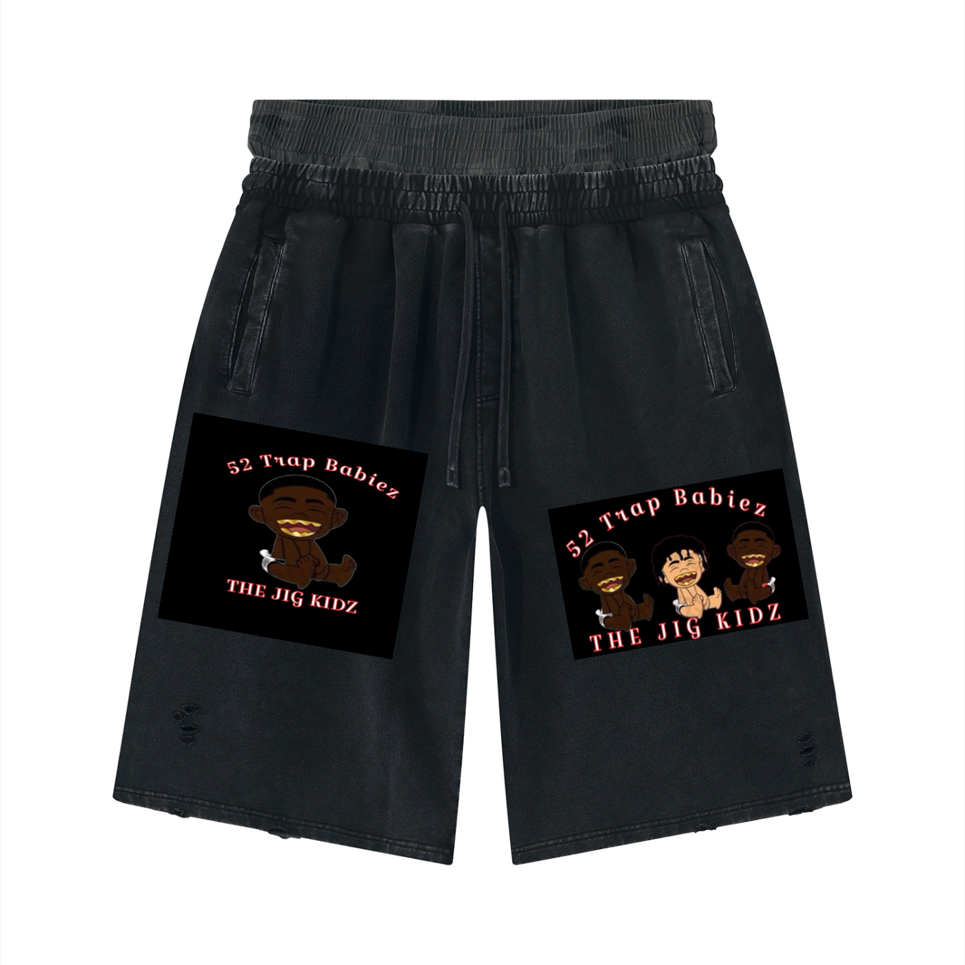 Unisex Vintage Wash Distressed Wide Leg Shorts