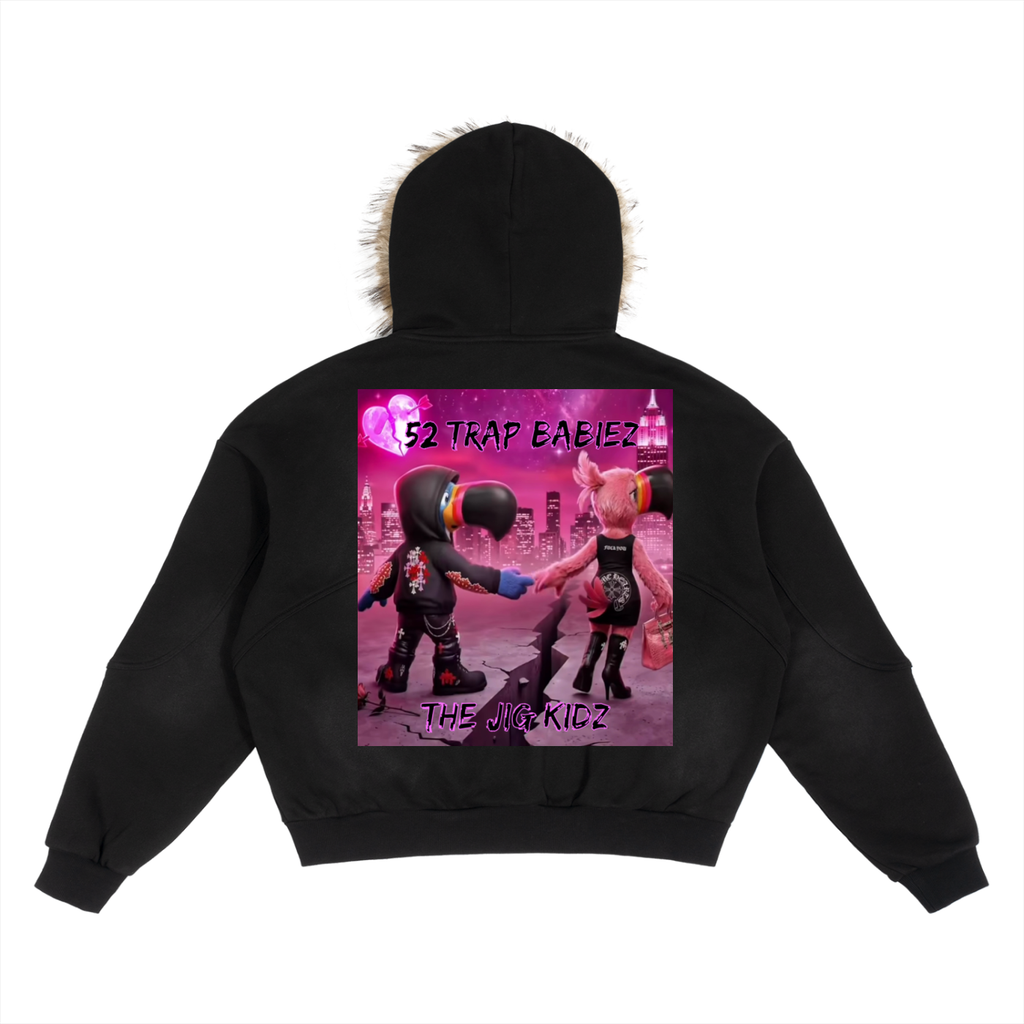 Sun Fade Boxy Detachable Fur Hoodie