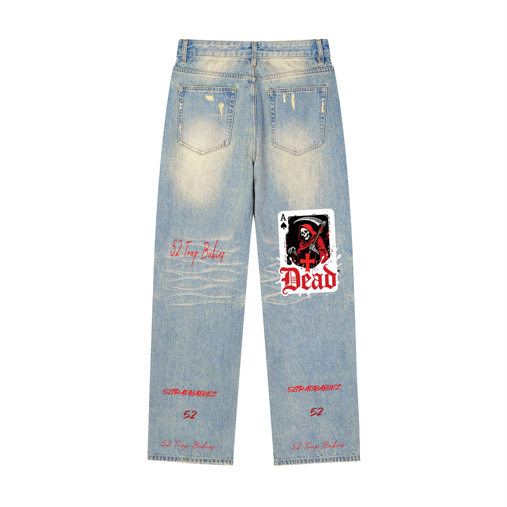 Sun Fade Raw Hem Denim Jeans