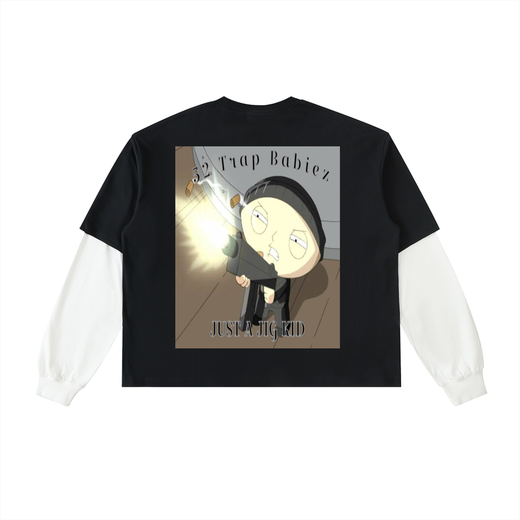 Layered Contrast Sleeve Cotton T-Shirt