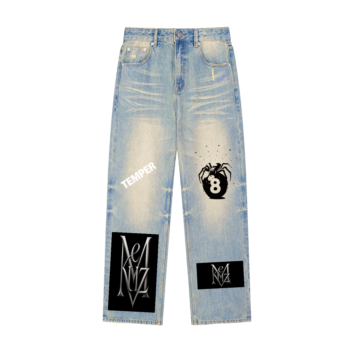 Sun Fade Raw Hem Denim Jeans