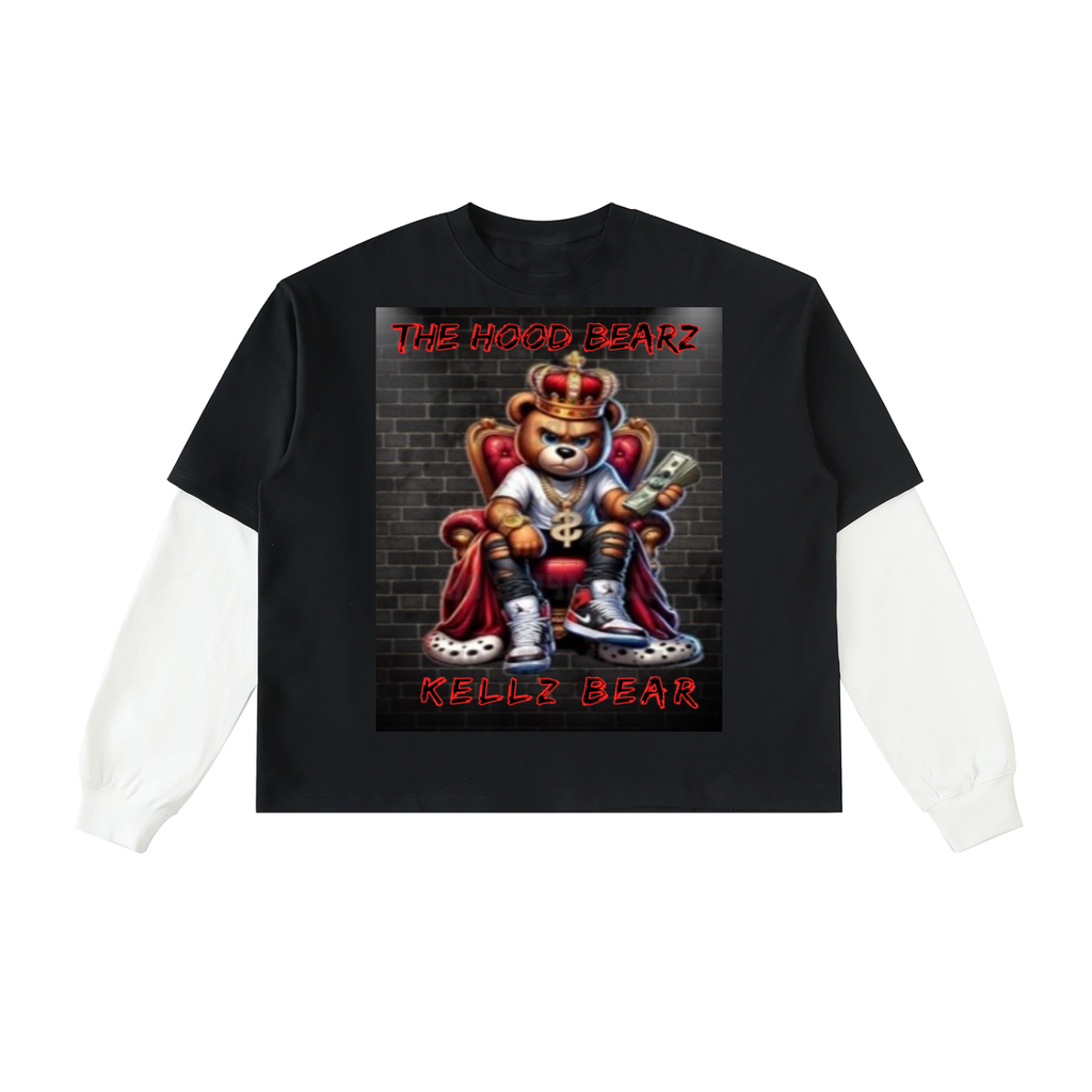 Layered Contrast Sleeve Cotton T-Shirt