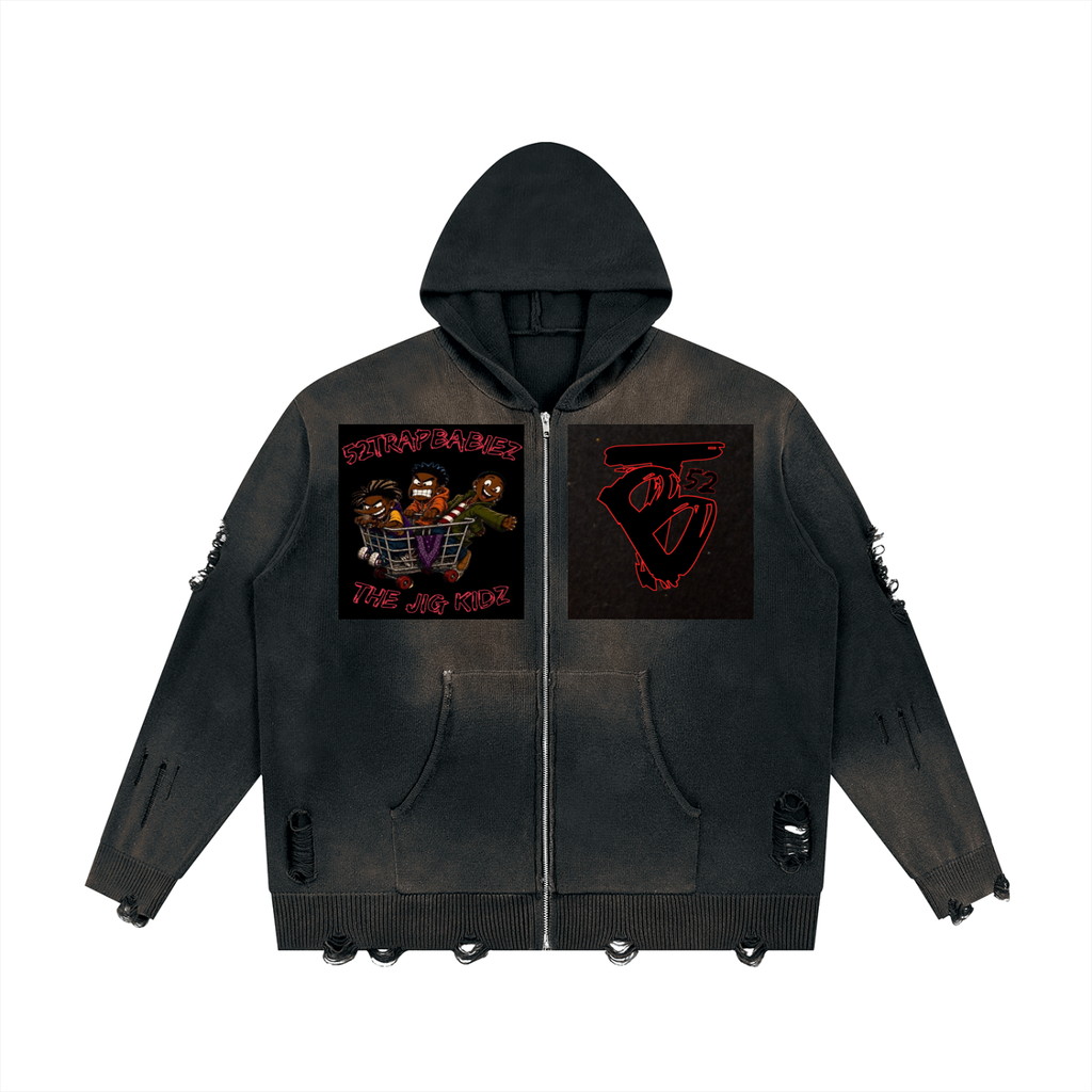 Unisex Distressed Full Zip Sweater